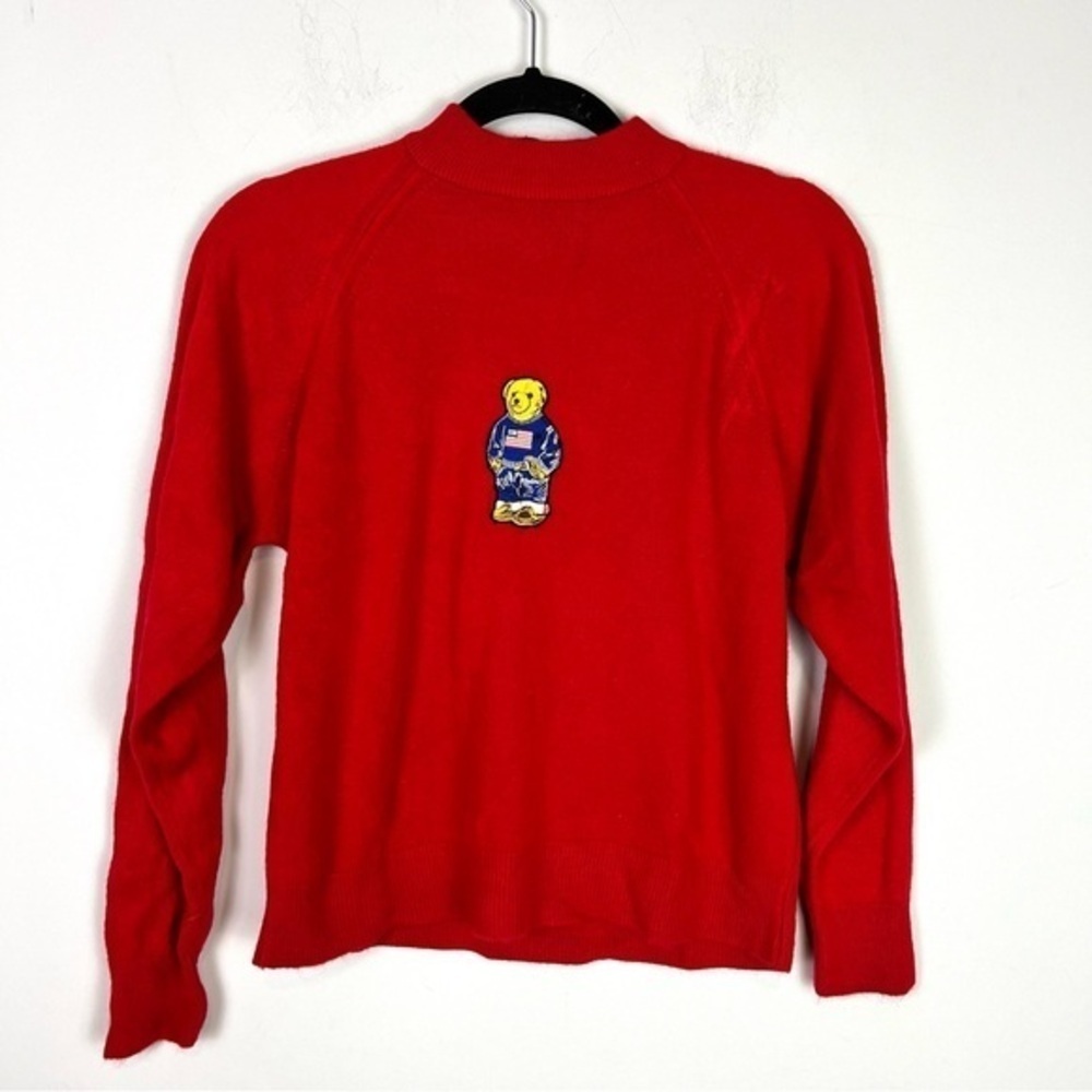 Hampshire Studio Red Sweater Bear Patch Cozy Soft Holiday Top womens PM